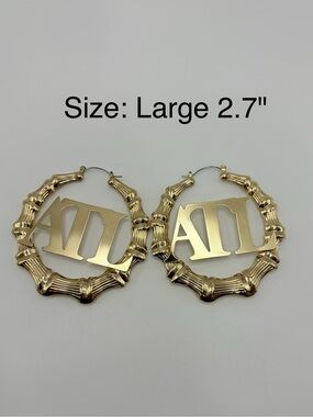 NEW 2.7” (L) 14k GOLD PLATED “ATL” LOGO BAMBOO HOOP EARRINGS